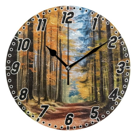 Autumn Tree Forest Wall Clock 9.8 inch Battery Operated Clocks Non-Ticking Silent for Bedroom Office Kitchen Living Room