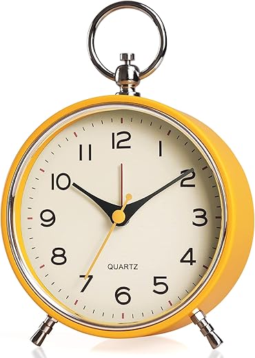 AYRELY® Analog Metal Retro Alarm Clock with Light,Snooze Silent No Ticking Desk Clock Battery Operated for Kids,Bedroom,Living Room,Table Clocks for Living Room Decor(Orange)