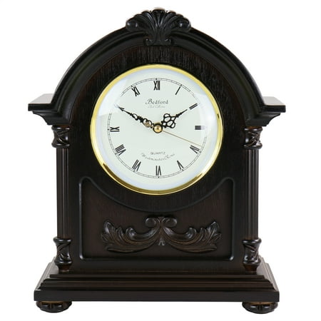 Bedford Clock Collection Chocolate Wood Mantel Clock with Chimes