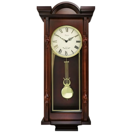 Bedford Clock Grand 31 inch Analog Chiming Pendulum Wall Clock in Mahogany Cherry