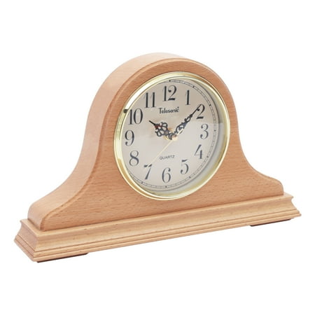 Beechwood Mantel Clock, Wooden Mantel Clock Rustic Home Decor Aged Vintage Design Silent Decorative Wood Mantle Clock for Living Room Décor, Quartz Movement, Battery Operated, 11.11x2.44x7.95