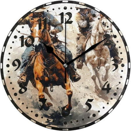 Bestwell Western Cowboy Portrait Wall Clock, Silent Non Ticking 10 Inch Battery Operated Wall Clocks, Easy to Read Clock for Home Kitchen Living Room Bathroom Office Decor Home Decoration