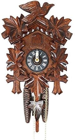 BIRD AND LEAF Model 1200 Brown Forest Mechanical Cuckoo Clock, Linden Wood with Half and Full Hour Strike