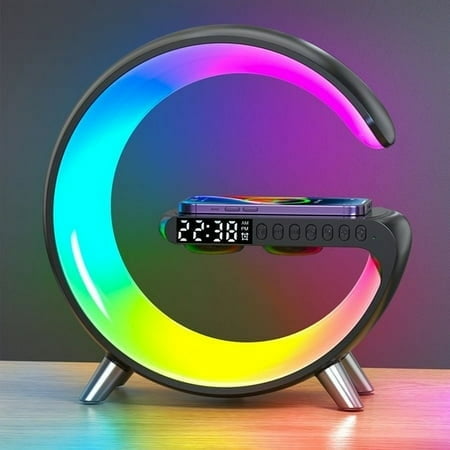 BISHE Multifunctional Wireless Charger Alarm Clock Speaker App Control Rgb Night Light Charging Station For Iphone 11 12 13 14 Samsung