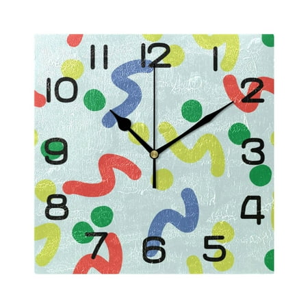 Blue and Yellow Green Wall Clock Square Silent Non-Ticking Battery Operated Retro 7.78 Clock Home Kitchen Office Decoration