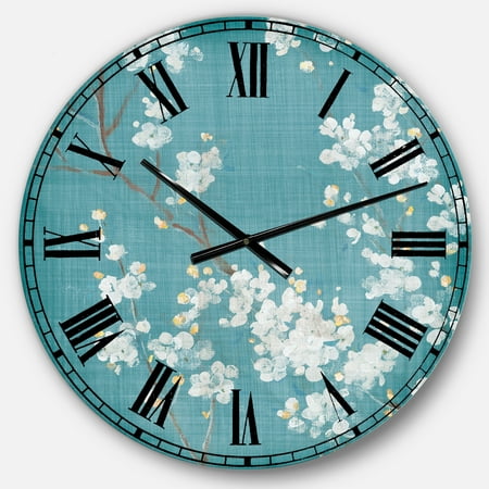 Blue Cherry Blossoms I' Cabin & Lodge Oversized Metal Clock