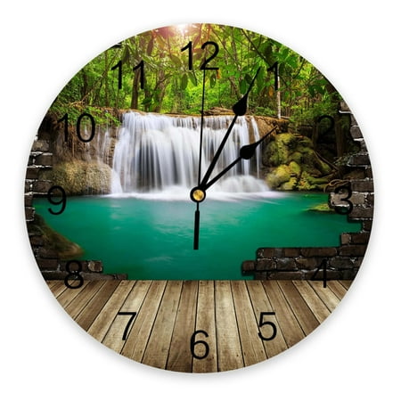 Brick Wall Forest Waterfall Woods PVC Wall Clock Modern Design Living Room Decoration Wall Clock Home Decore Wall Digital Clock