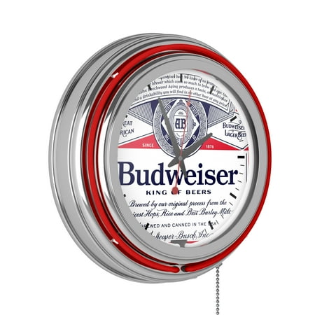 Budweiser Label Design Retro Neon Analog Wall Clock with Pull Chain