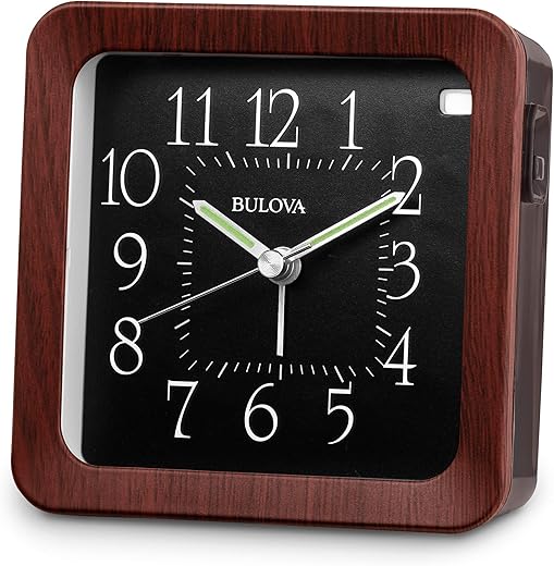 Bulova B1870 Manor Alarm Clock, Brown Woodgrain