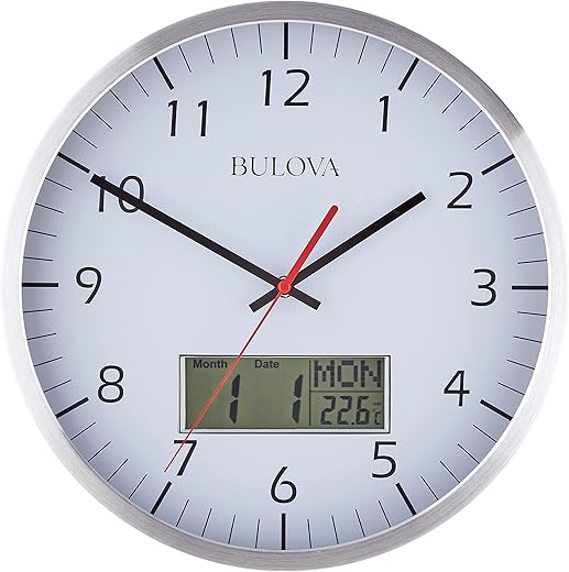 Bulova C4810 Manager Wall Clock, Silver