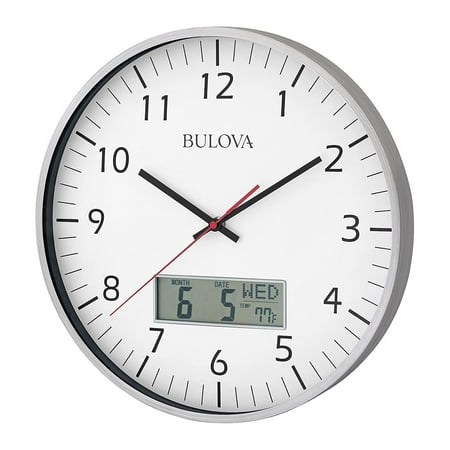 Bulova Clocks C4810 Manager Digital Decorative Glass Hanging Wall Clock, Silver