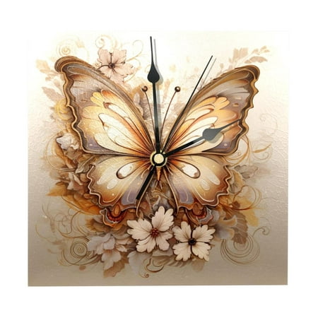 Butterfly Square Wood Wall Clock - 7.87 in - Premium Handcrafted Design, Silent Sweep Movement - Rustic Home Decor - Elegant & Functional