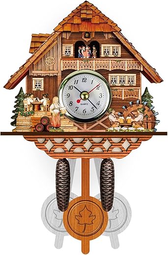 Camidy Wood Cuckoo Clock, Wall Coo Coo Clock with Antique Pendulum Hanging Quartz Cuckoo Clock Home Cafe Restaurant Hotel Decor