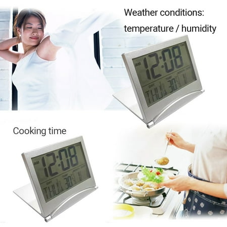 Chailin Digital LCD Weather Station Folding Date Desktop Temperature Travel Alarm Clock