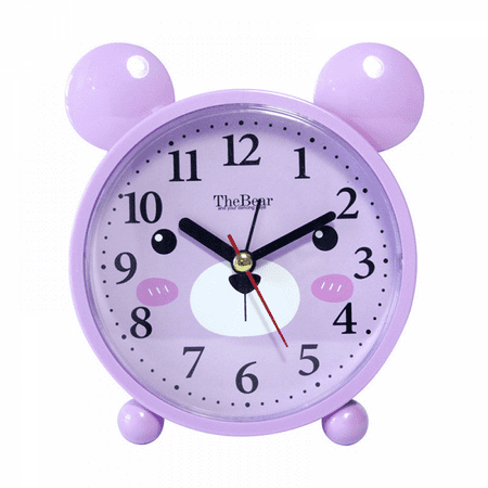 Children's Alarm Clock, Cartoon Alarm Clock Little Bear Alarm Clock , Student Children's Home Decoration Desktop Clock(Purple With Pattern)