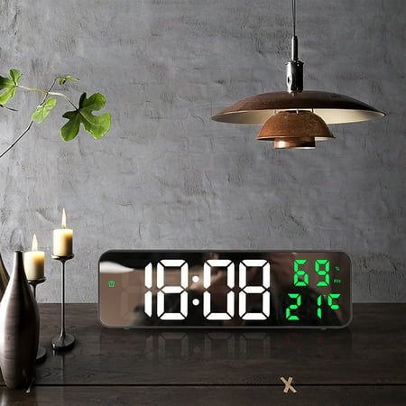 Christmas Holiday Savings 2023! QTOCIO Home Decor, LED Large Digital Wall Clock Temperature Date Display Brightness Table Wall-Mounted Mirror Alarm Clock For Home Decor