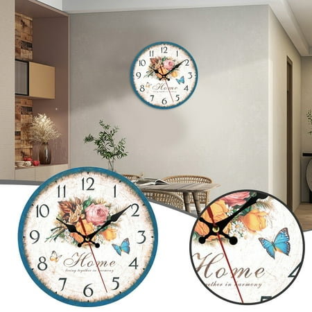 Clocks For Seniors Battery Backup Desk Clock Led Clock Battery Operated 12 Inch Silent Vintage Design Wooden Round Wall Clock Arabic Numerals Rustic Shabby Chic Style Home Decoration