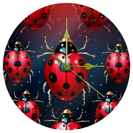 Coccinella septempunctata 9.8 Round Acrylic Wall Clock - Silent Non Ticking Battery Powered for Kitchen Bedroom Living Room Office - Wall Clocks