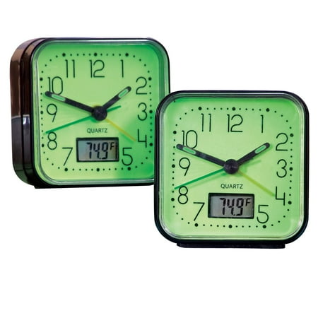 Collections Etc Glow in The Dark Alarm Clocks - 2 Pc, Black