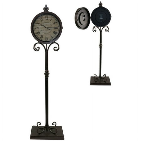 Crestview Collection 63 Metal Floor Clock with Curled Iron Stand in Brown