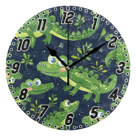 Crocodile and Leaf Wall Clock 9.8 inch Battery Operated Clocks Non-Ticking Silent for Bedroom Office Kitchen Living Room