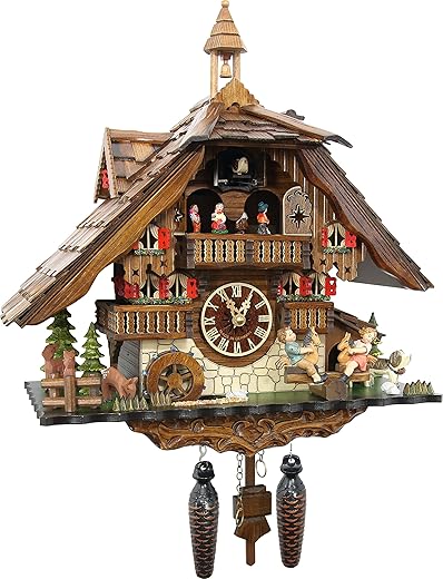 Cuckoo-Palace Large German Cuckoo Clock - The Seesaw Mill Chalet with Quartz Movement with Moving Seesaw - Black Forest Clock