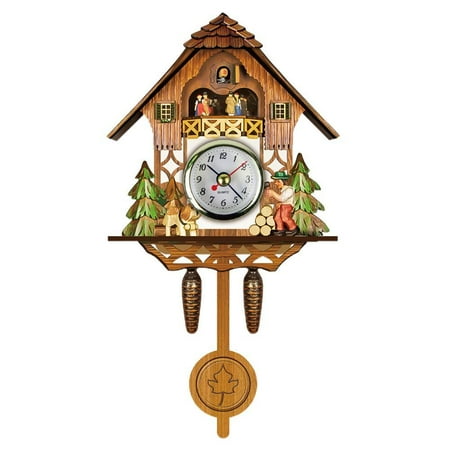 Cuckoo Clock Antique Wooden Cuckoo Birdhouse Wall Clock Home Decor Hanging Cuckoo Clock Auto Swing Bell Pendulum Home Decor