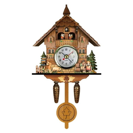 Cuckoo Clock Antique Wooden Cuckoo Birdhouse Wall Clock Home Decor Hanging Cuckoo Clock Auto Swing Bell Pendulum Home Decor