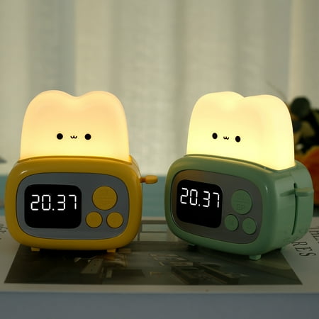 Cute Kids Alarm Clock Dimmable Digital Clock with Night Light Rechargeable Sleep Training Clock Wake Up Alarm Clocks Portable