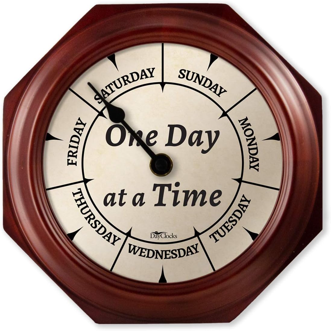 Day of The Week Wall Clock with Solid Wood Frame – Calendar Day Clock – One Day at a Time – Ideal Retirement Gift for Men & Women – Mahogany, 10"