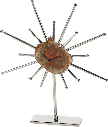 Deco 79 42239 Aluminum and Agate Stone Table Clock, 21 x 18, Multi-Colored/Silver