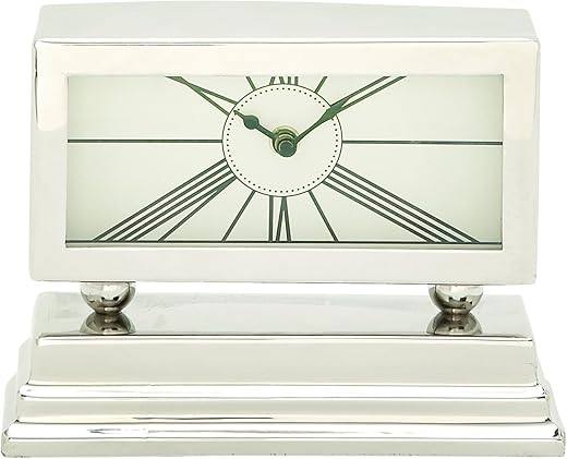 Deco 79 42455 Aluminum Stainless Steel Table Clock, 8" x 6"