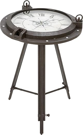 Deco 79 55959 Vintage Porthole Clock Themed End, Side Table 19" x 19" x 24", Black