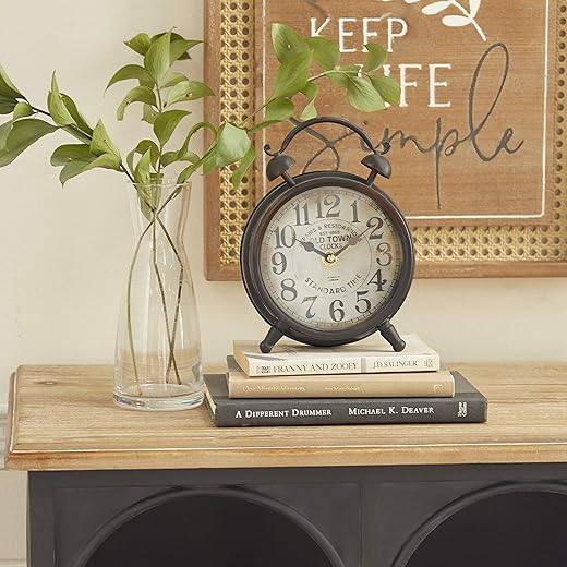 Deco 79 Metal Clock with Bell Style Top, 6" x 3" x 9", Brown