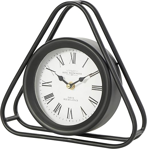 Deco 79 Metal Geometric Decorative Clock Mantel Clock with Open Triangular Frame, Tabletop Clock 10 x 3 x 10, Black