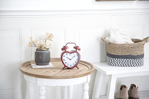 Deco 79 Metal Heart Clock with Bell Style Top, 7 x 3 x 8, Red