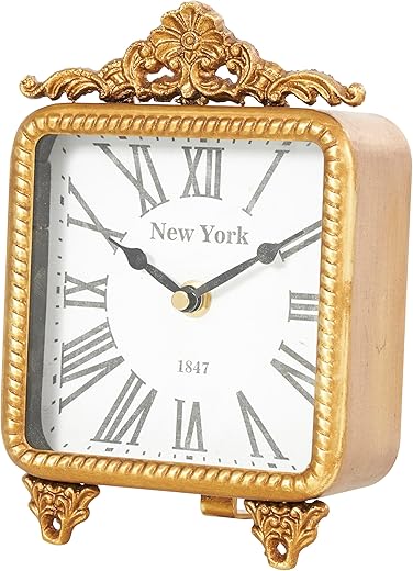 Deco 79 Metal Scroll Antique Style Clock, 6" x 3" x 8", Gold