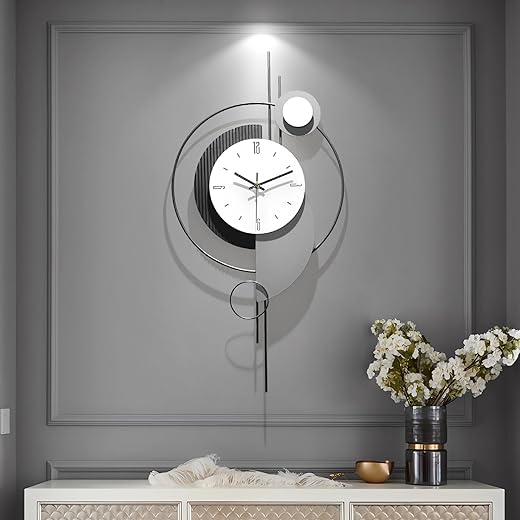 Decorative Wall Clock for Living Room,Large Modern Wall Clock,Digital Creative Clock Battery Operated for Living Room/Bedroom/Kitchen/Office Metal Wall Art Decor 16X31