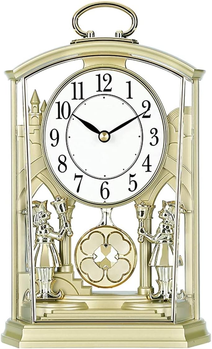 Decor Mantel Clock, Crystals Mantel Clocks, Rhythm Stylish Mantel Clock with Golden Rotating Pendulum, Silent Quartz Desk Clock Tray Table, Desk Clocks