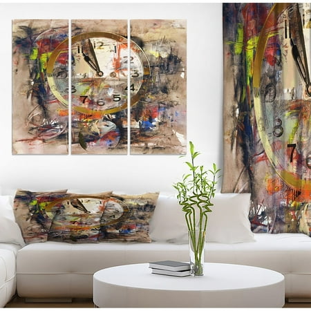 DESIGN ART Designart Clock in Acryclic Contemporary Print on Wrapped Canvas set - 36x28 - 3 Panels