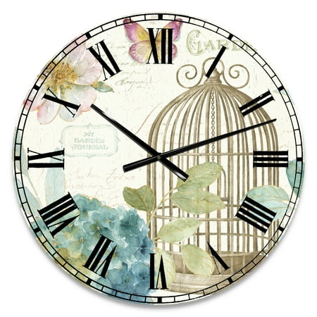 Designart 'Vintage Floral Birdcage II' Traditional wall clock