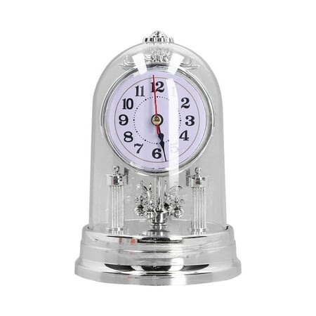 Desk Clock European Style Quiet Environment Internal Rotation Home Decoration for Living Room Bedroom,Silver