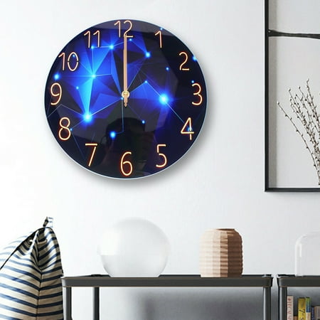 Diamond Large Wall Clock Blue Round Interior Modern Decorative Silent Wall Clock 12 Round Shape Fashion Wall Clock Interior Silent Decor Living Room Office Modern Round Clock Silent Living Room