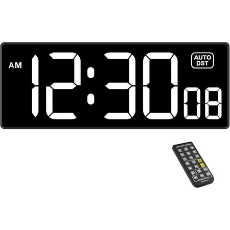 Digital Wall Clock with Seconds for Gym, Remote Countdown Timer Large LED Display 5 Dimmer (White)