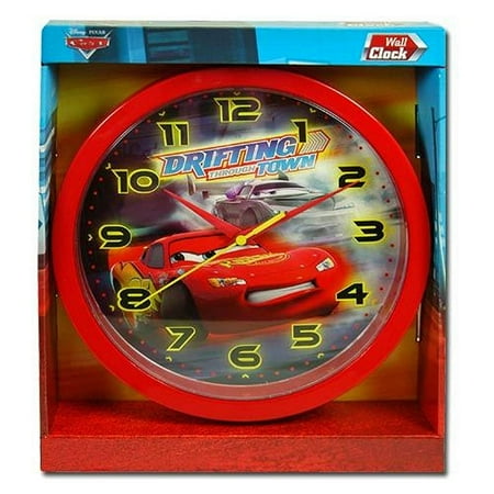 Disney Pixar Cars Lightning McQueen Drifting Through Town Plastic Wall Clock