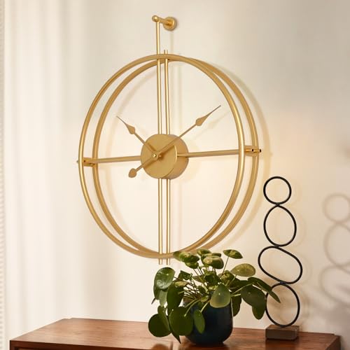 Eruner Gold Brass Wall Clock 24 Inch Wall Clocks for Living Room Decor Mordern Decorative Clock Minimalism Non Ticking Battery Operated Metal Clock for Living Room Kitchen and Office