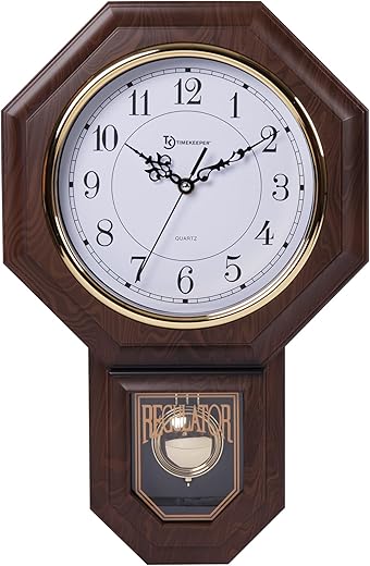 Essex Westminster Chime Faux Wood Pendulum Wall Clock, 17.5 x 11.25, Walnut