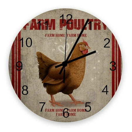 Farm Hen Retro Wall Clocks Brief Design Silent Home Cafe Office Wall Decor Clocks for Kitchen Wall Art Large Wall Clocks 25cm