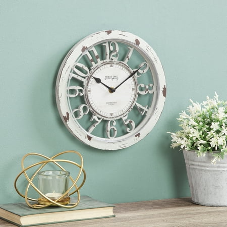 FirsTime & Co.® Antique Farmhouse Contour Wall Clock, Distressed Ivory, 10 in