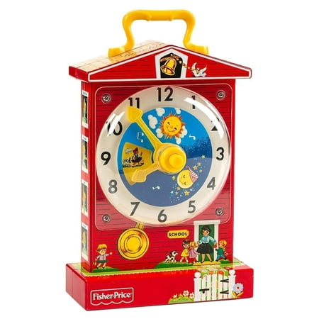 Fisher Price Vintage Music Box Teaching Clock Plays Grandfather's Clock Tune, 12 Months and Up, Red